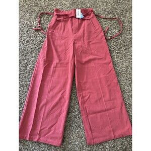 Cider NWT Women’s Large Pink Pants Wide Leg Belt Cotton